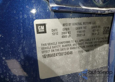 2013 Chevrolet Volt из США, поврежденный, VIN 1G1RA6E47DU124048